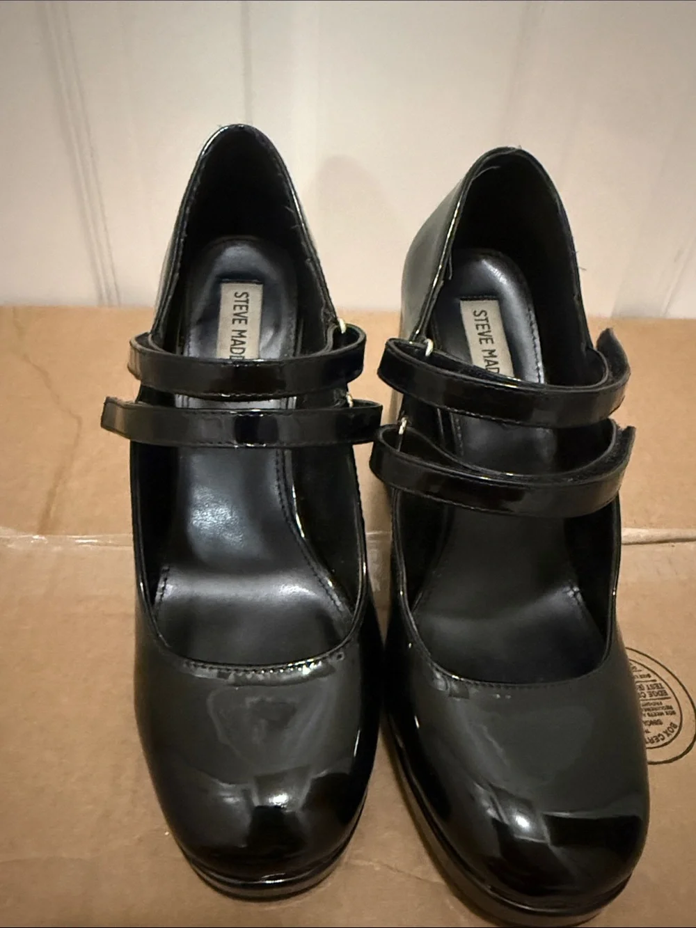 Steve Madden Black Patent Dual-Strap Mary Jane Heels